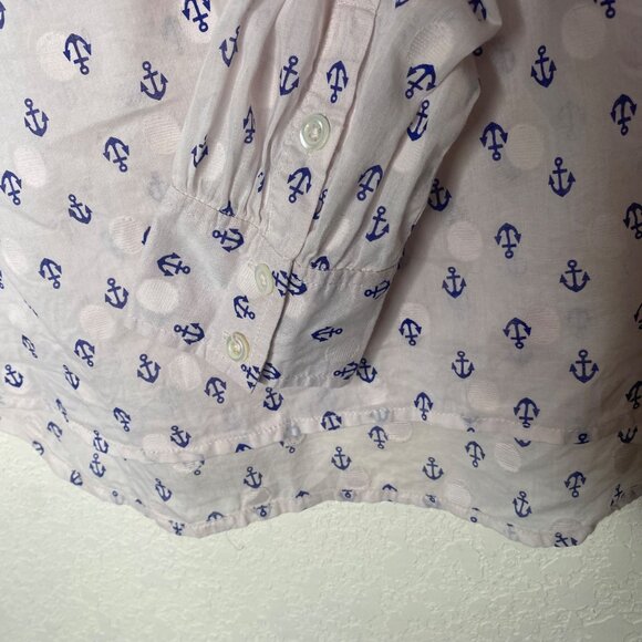J. Crew Button-Up Shirt Womens Size S White Blue Cotton Anchor Print Long Sleeve - Picture 6 of 12